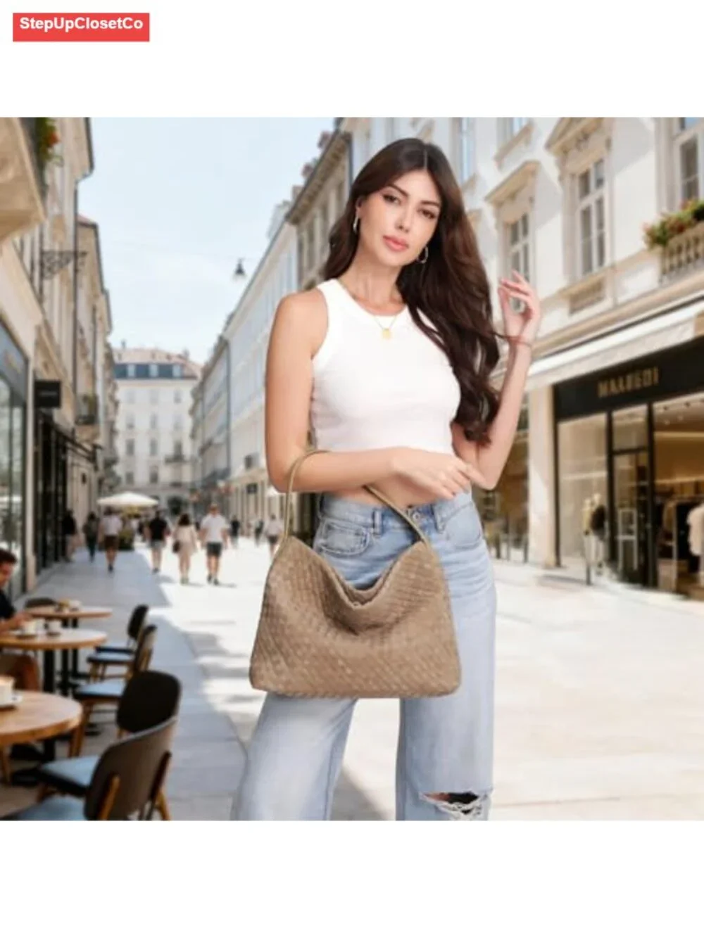 Woven Suede Shoulder Bag Hobo Tote Satchel Crossbody Purse Work Travel